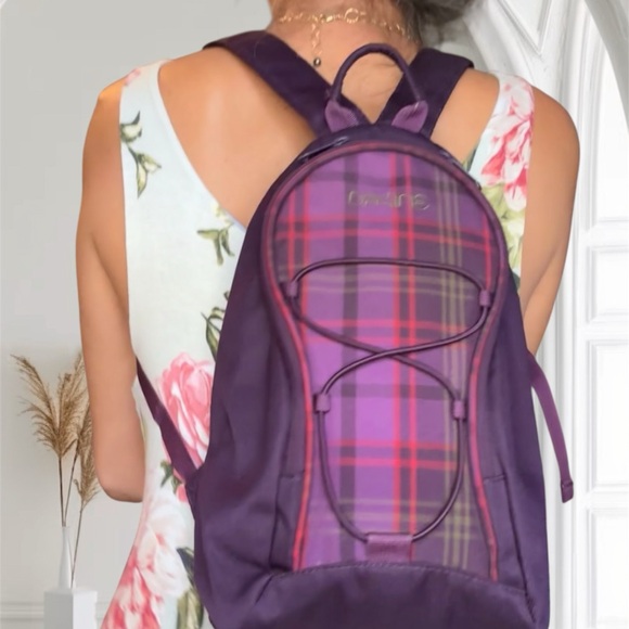 B2. Da Kine Purple & Red Plaid Women's Backpack - Picture 1 of 8